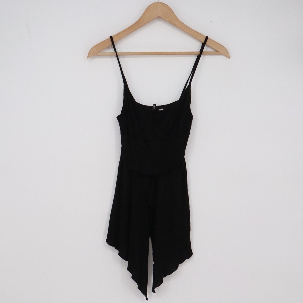 H&M Cami Top Womens XS Handkerchief Hem Black Draped Spaghetti Strap Excellent
